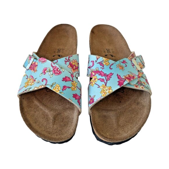 Birkenstock Birki's Floral Pattern Criss Cross Straps Sz 38.50 US 7.5-8 Germany - Picture 2 of 11